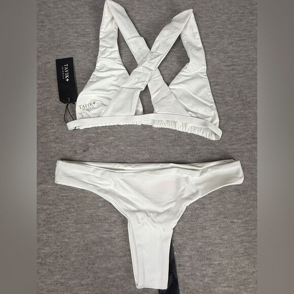 Tavik Reversible Ribbed Bikini Set Women's Large White Crisscross Back Swimwear - Picture 5 of 6